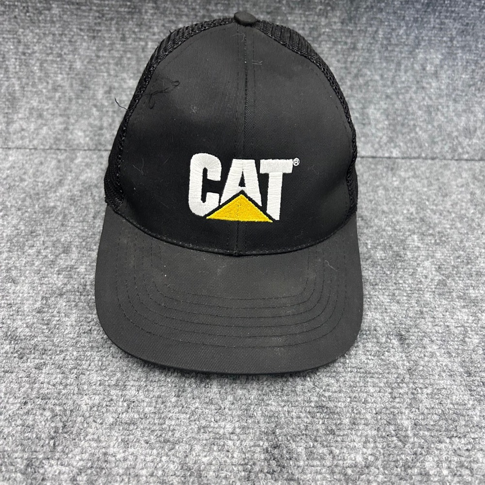 Caterpillar CAT Logo Trucker Hat Mens Black Mesh Back Snapback Cap